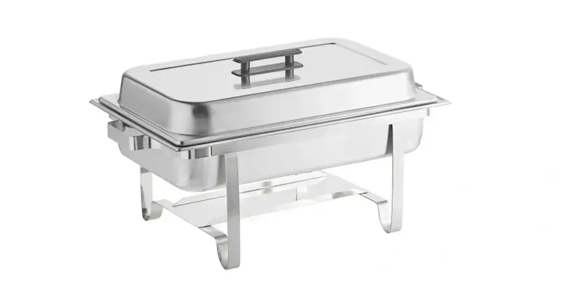 Stainless steel buffet chafing dish with lid on a stand