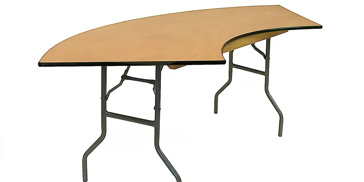 Brown folding table with black metal legs