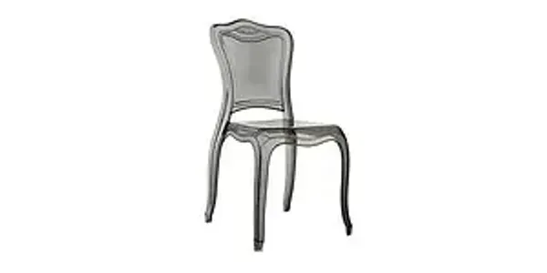 Gray wooden chair with a curved back and upholstered seat, shown on a white background