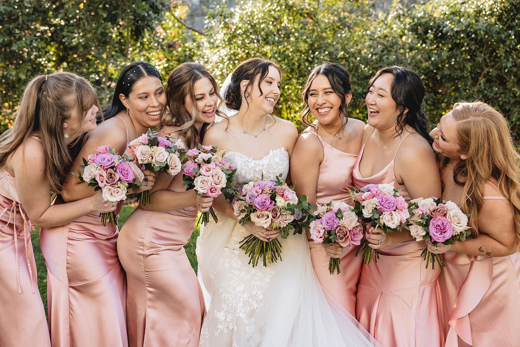 Scene of Bride lifting her wedding gown