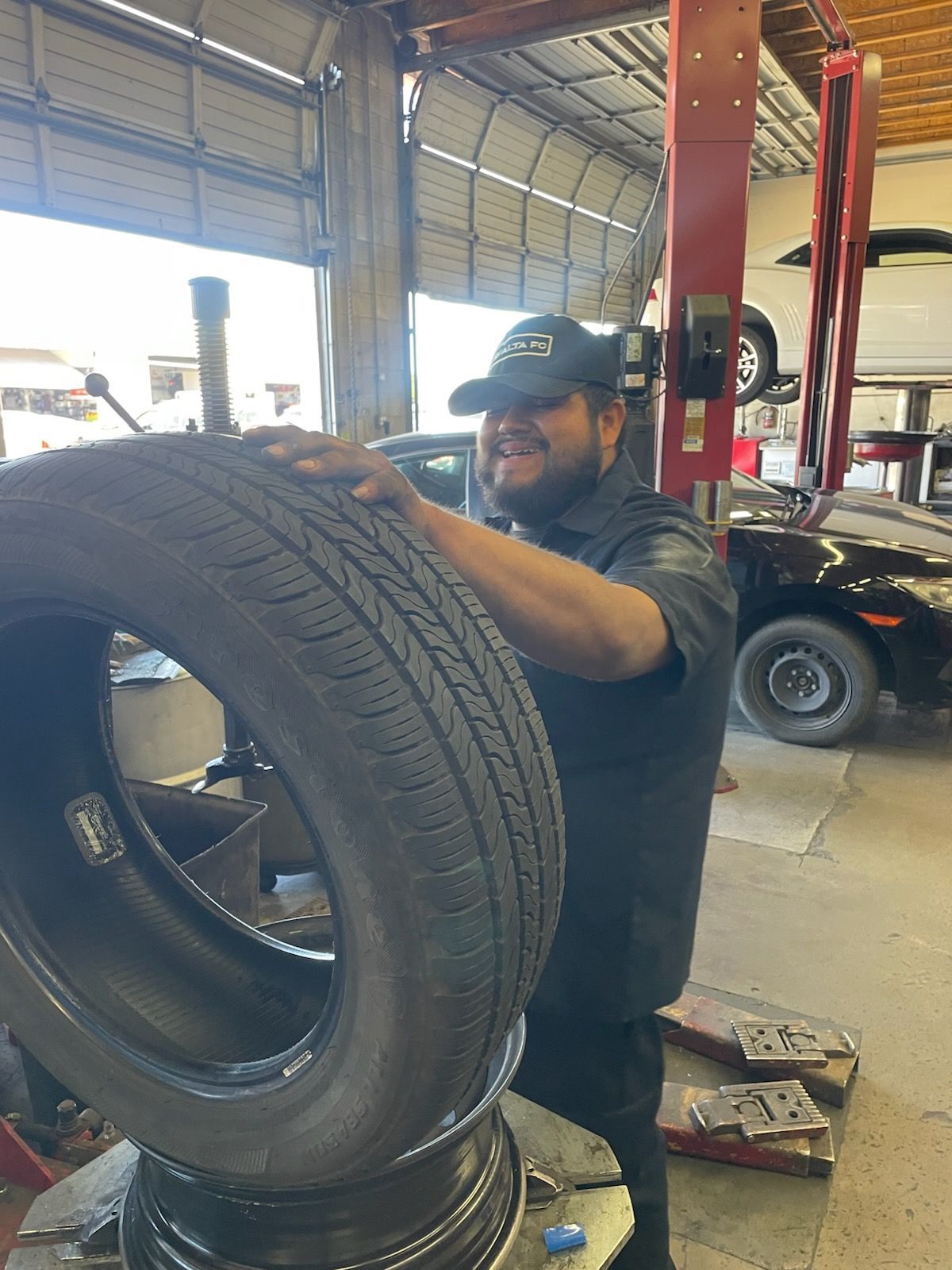 Abraham fixing a tire