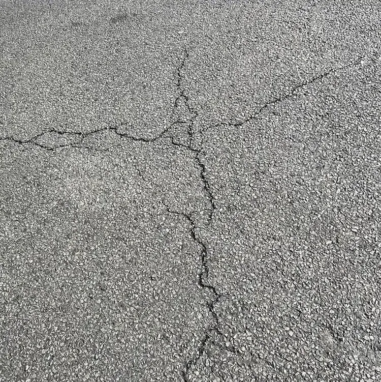Petit réseau localisé de fissures dans une chaussée en enrobé