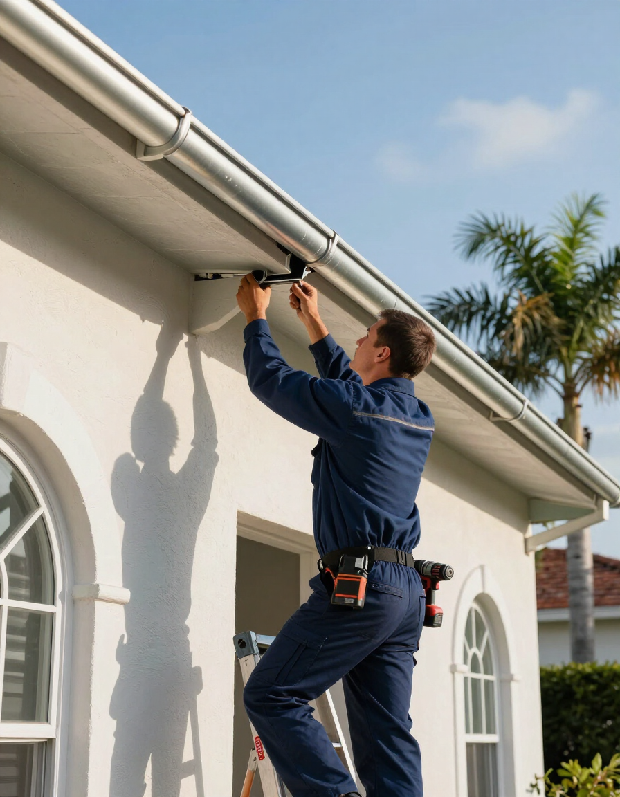 Broadside gutter installer working on a St. Augustine home