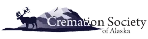 A logo for the cremation society of Alaska with a mountain in the background