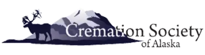 A logo for the cremation society of alaska with a mountain in the background
