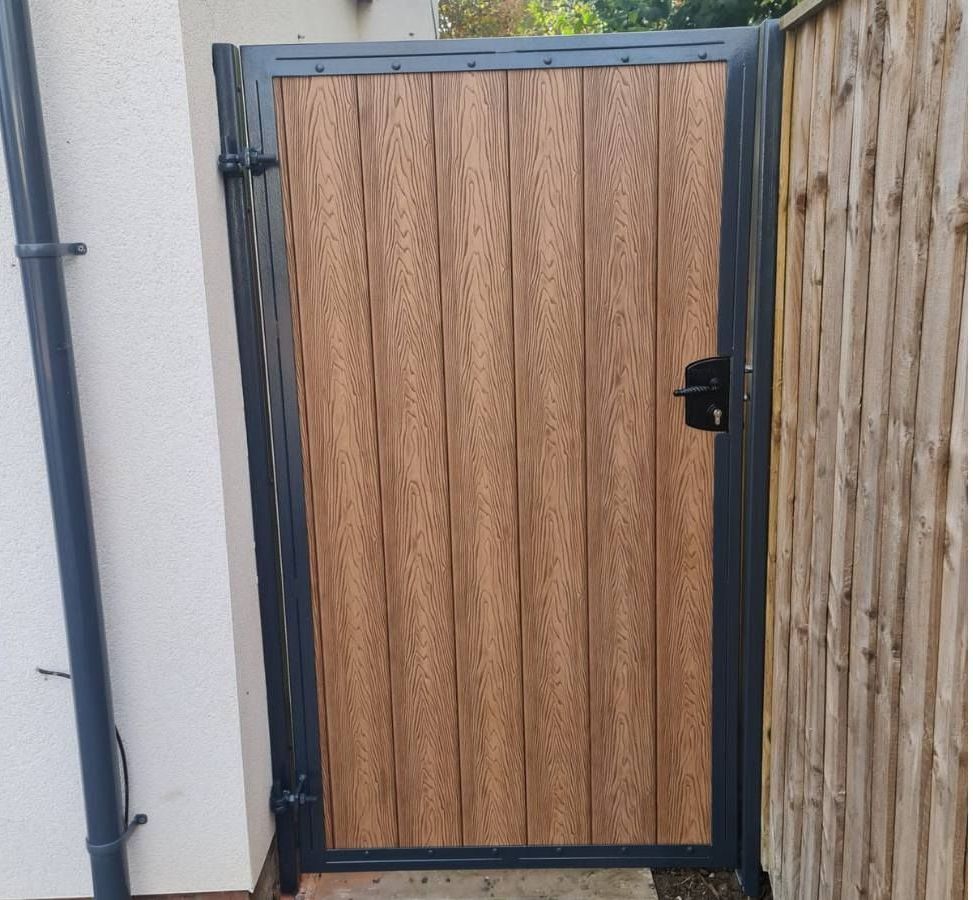 Metal Gates & Railings Derby grey painted metal framed timber gate
