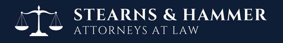 Stearns and Hammer logo with a navy background and white lettering