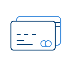 Two credit cards are stacked on top of each other on a white background.