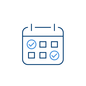 A set of blue check marks and squares on a white background.