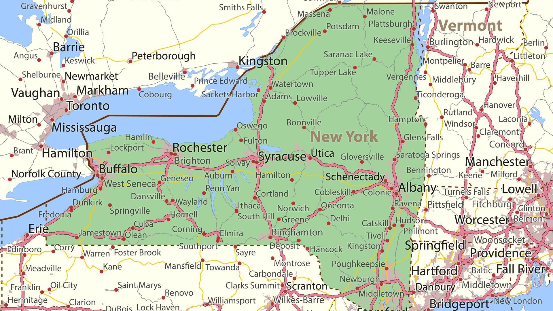 A map of New York is shown in green