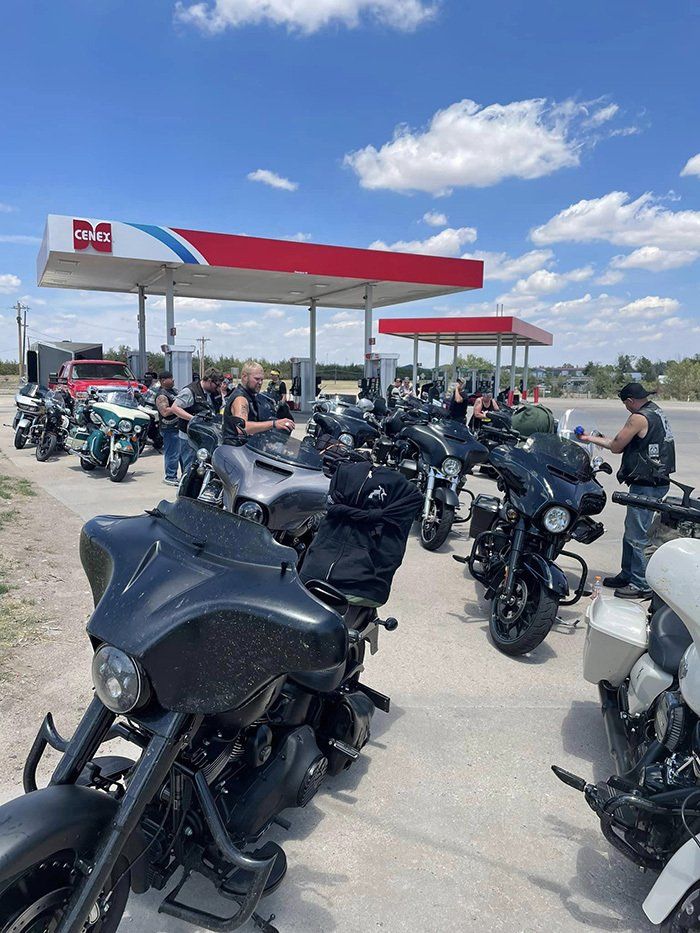 bikers at gas station