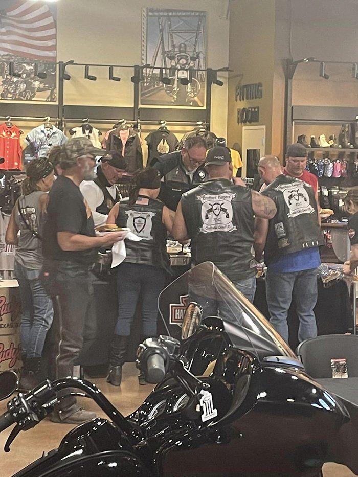 bikers in a shop