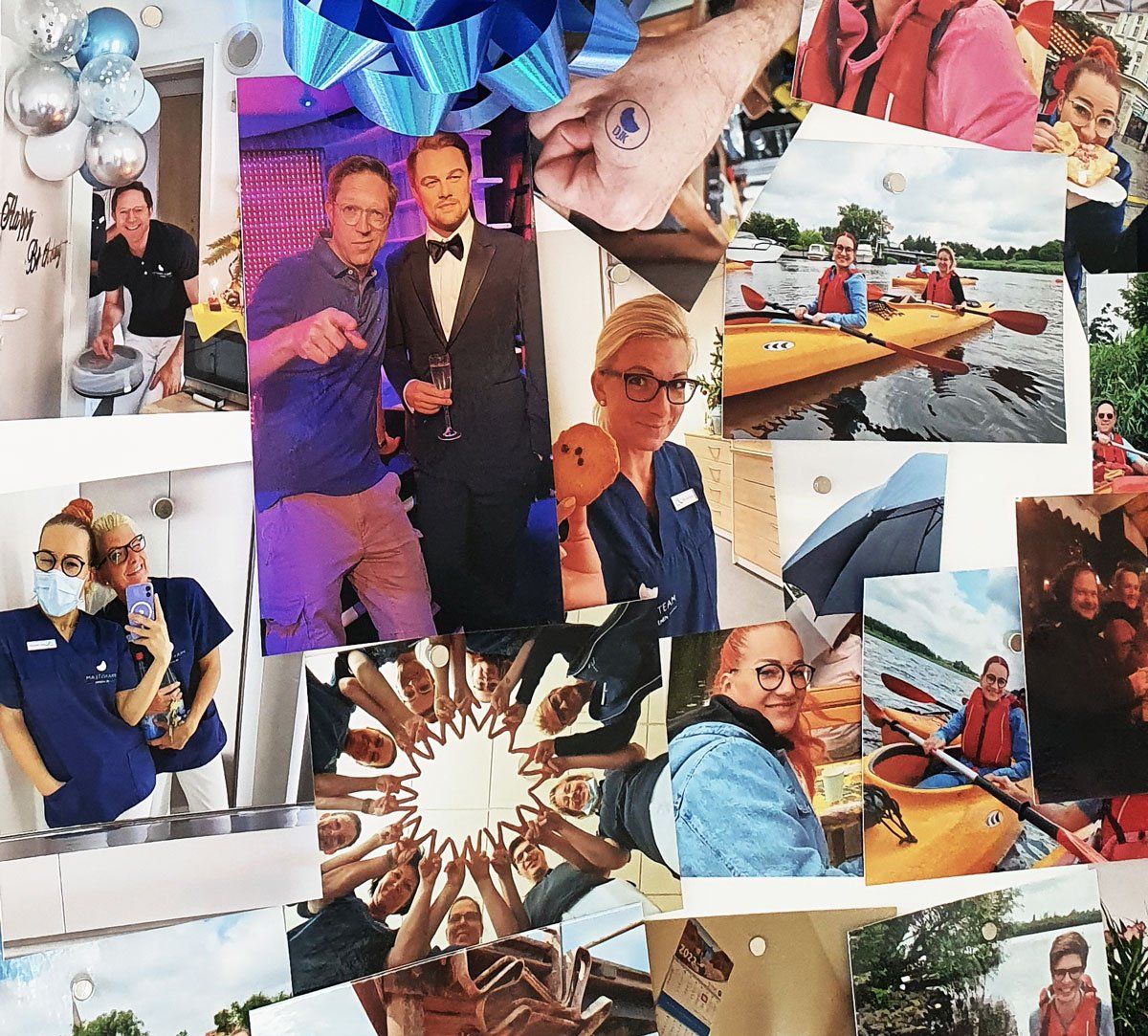 Eine Collage aus Bildern von Menschen, darunter ein Mann im Smoking