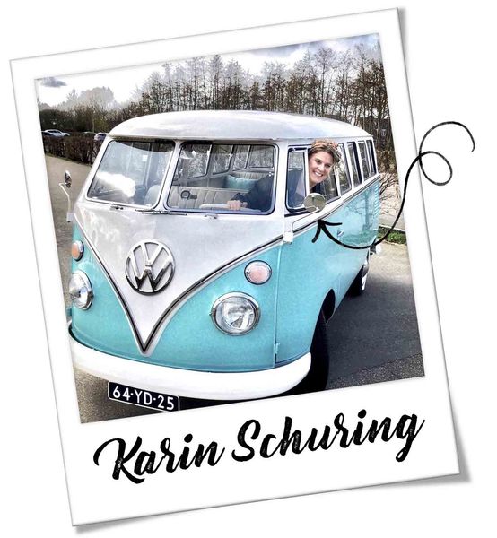 Volkswagen bus huren, blauwe Volkswagen bus T1, VW bus turquoise,  Fiat 500, huren, Drive Vintage, Eigenaar Karin Schuring