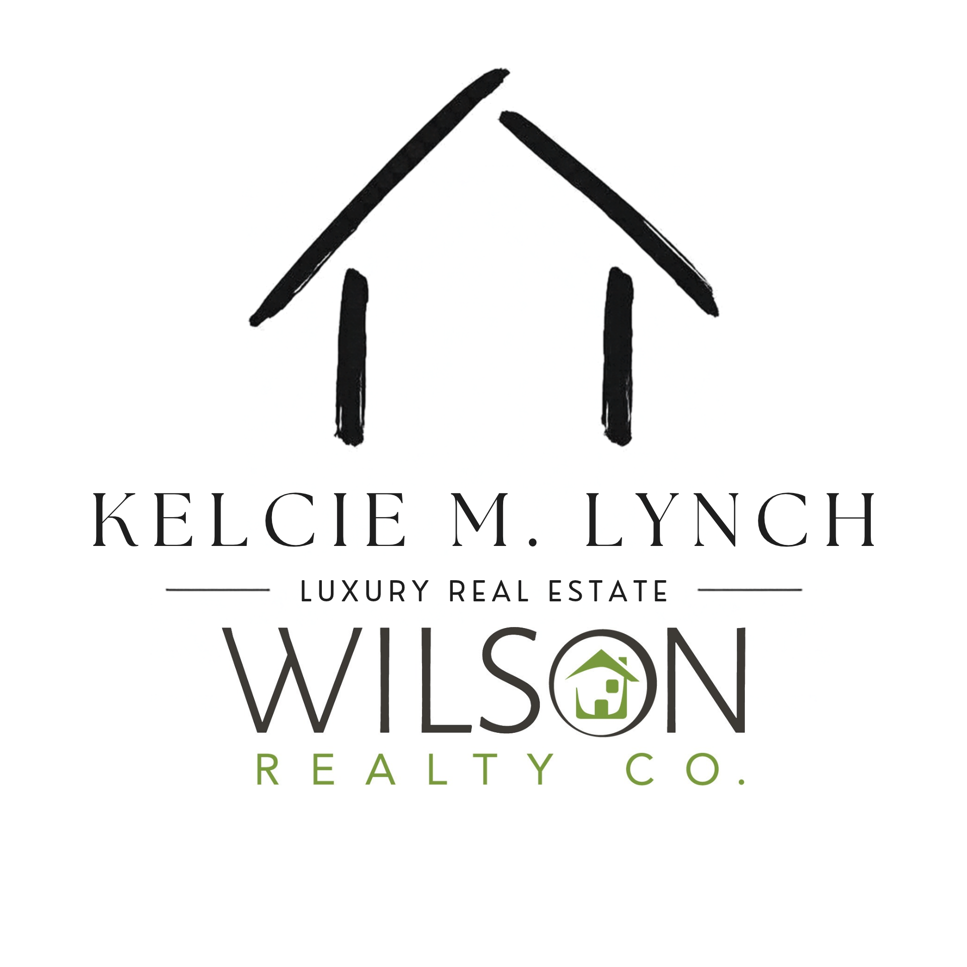 Logo for Kelcie M. Lynch Luxury Real Estate and Wilson Realty Co. with a house icon and green accents