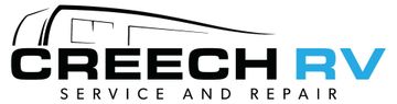 Logo for Creech RV, a service and repair shop, with an RV outline. 