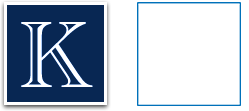 Blue square with a white serif letter K, next to an empty white square with a blue border.