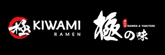 Black banner with Kiwami Ramen logo and Japanese calligraphy in red and white.
