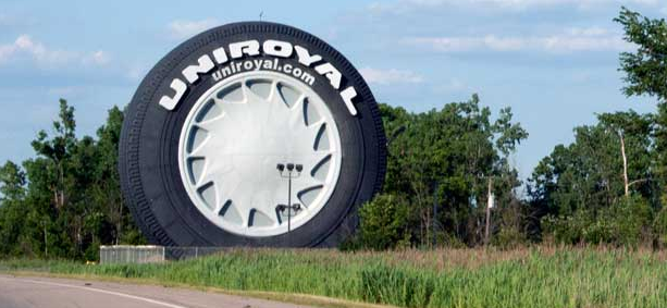 A large tire with the word uniroyal on it