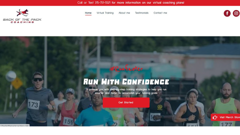 Runners on a road race banner with the headline “Run With Confidence” and a red “Get Started” button
