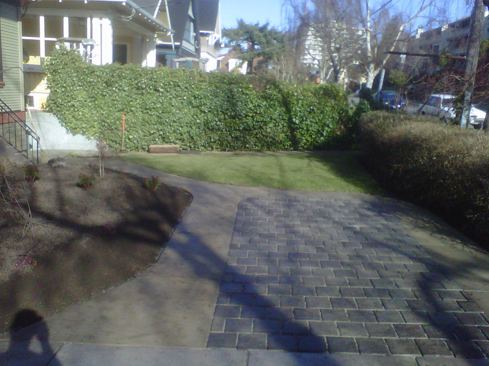 Residential front yard patio designed and installed in Victoria BC