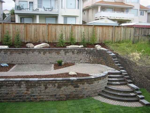 Retaining wall and terrace built on sloping terrain
