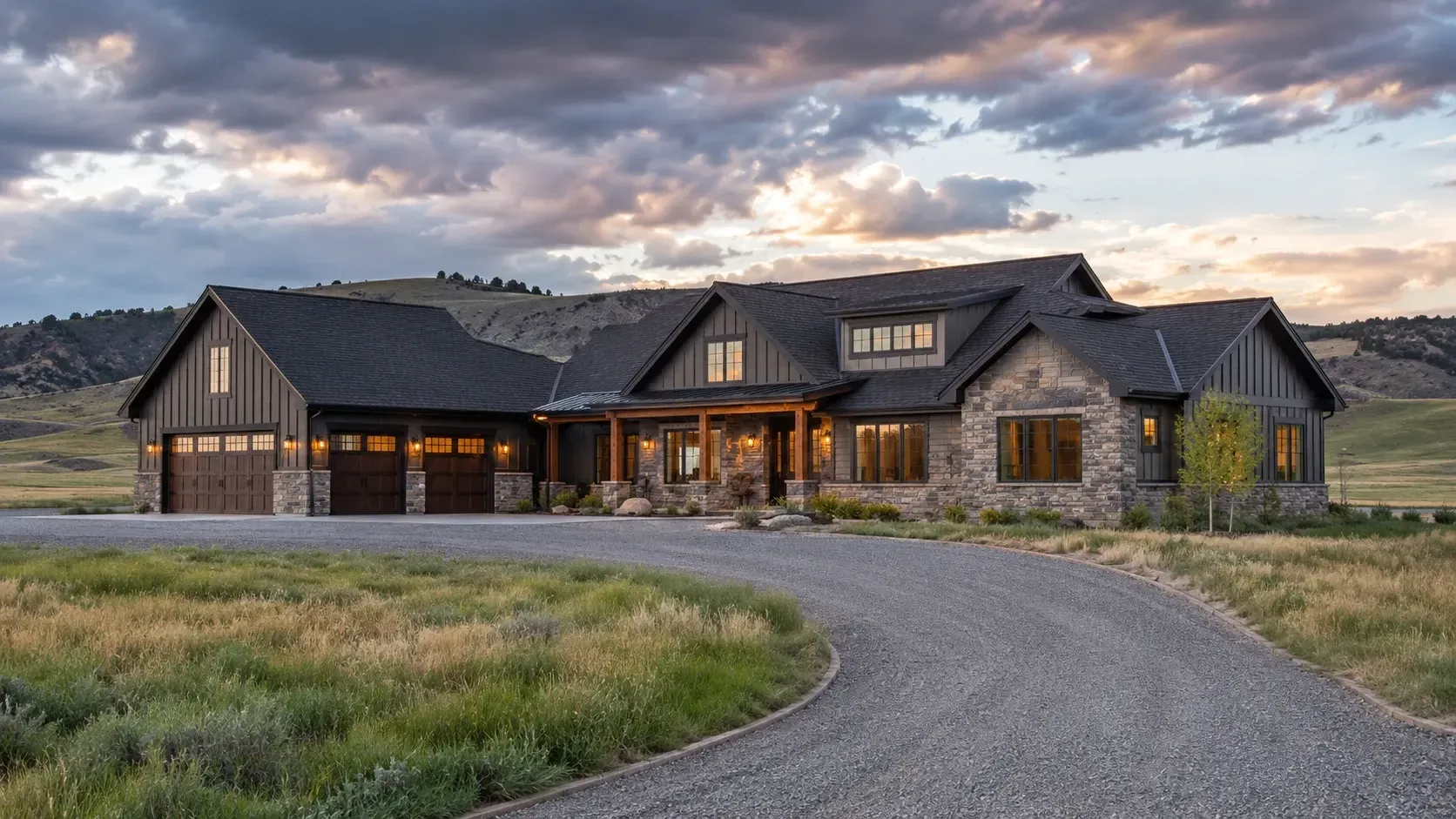 completed custom ICF concrete home with stone exterior in Northeast Wyoming