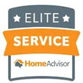 HomeAdvisor Elite Service badge in white, grey, and orange colors.