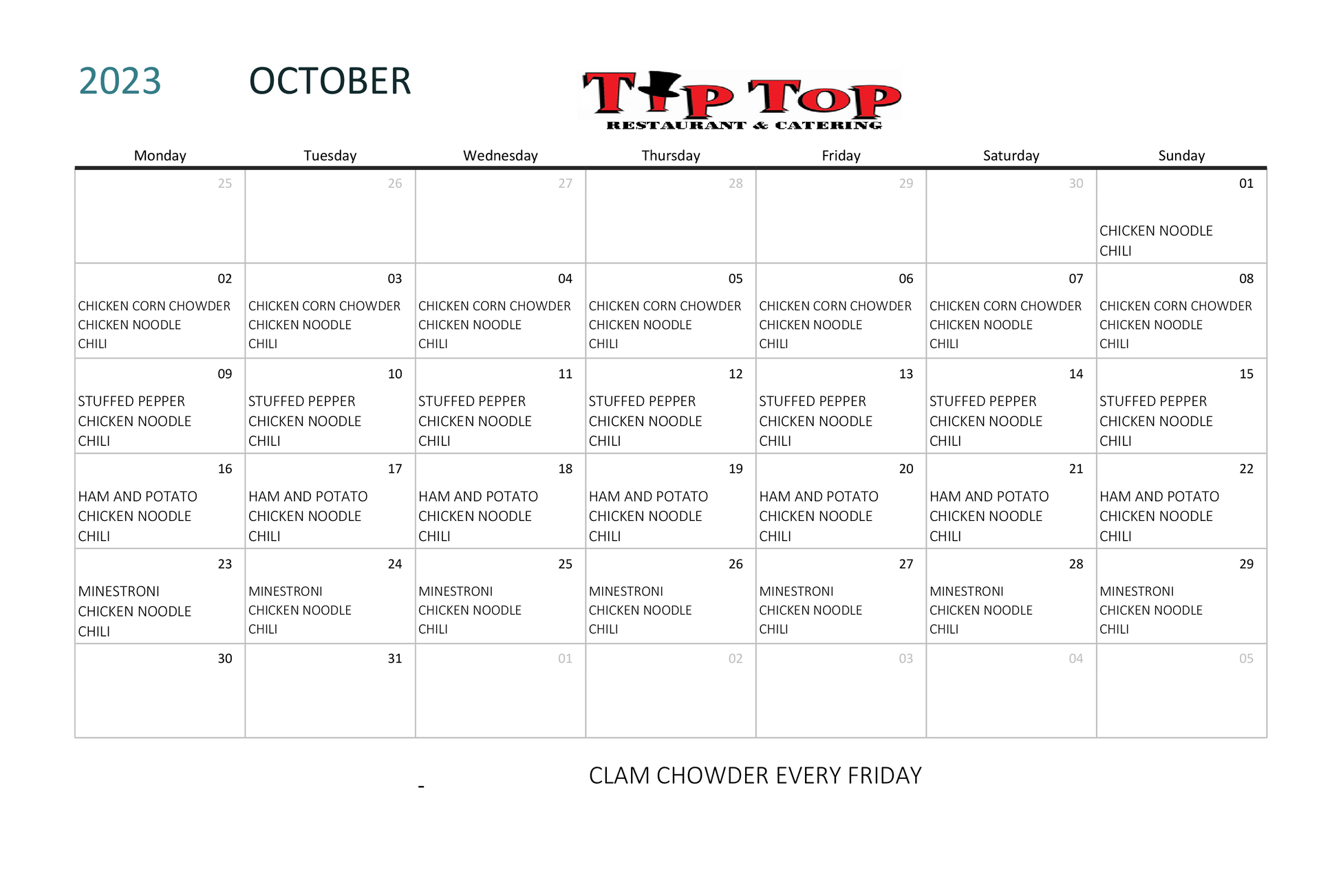 Specials Tip Top Restaurants & Catering