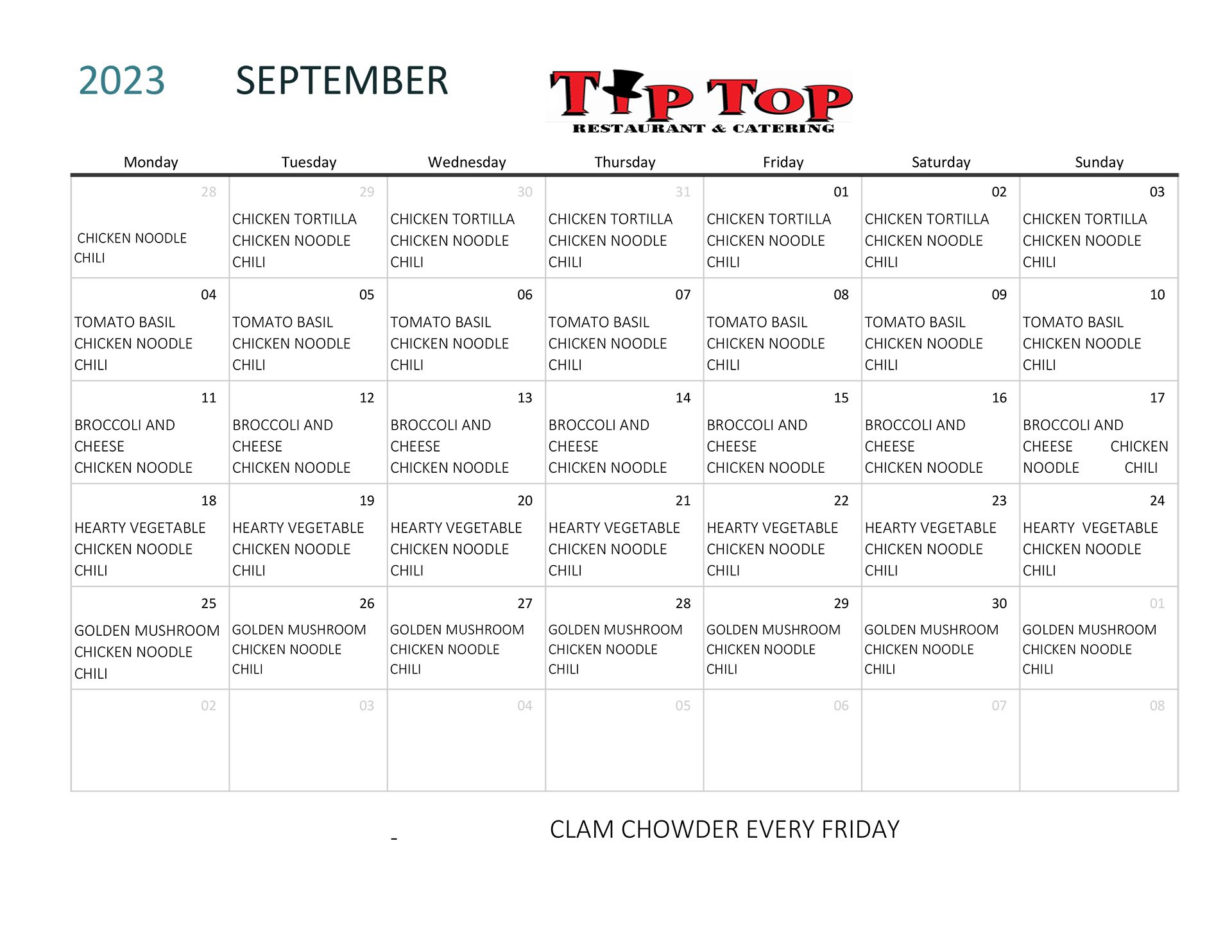 Specials Tip Top Restaurants & Catering