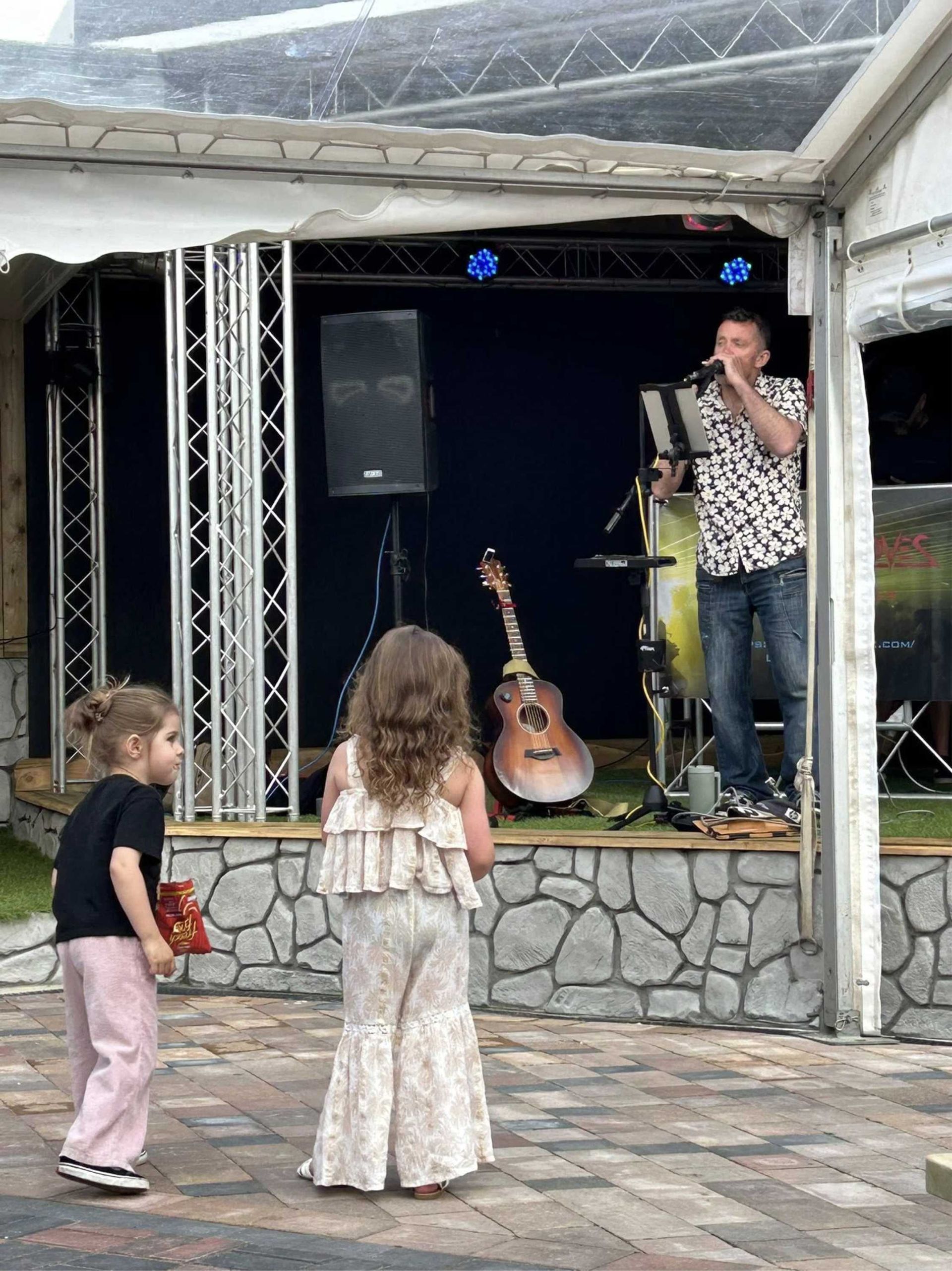 Ian Kevern aka The Hoodoo man playing at the Guillemot Gardens in Westward Ho!, Devon. A great music venue.