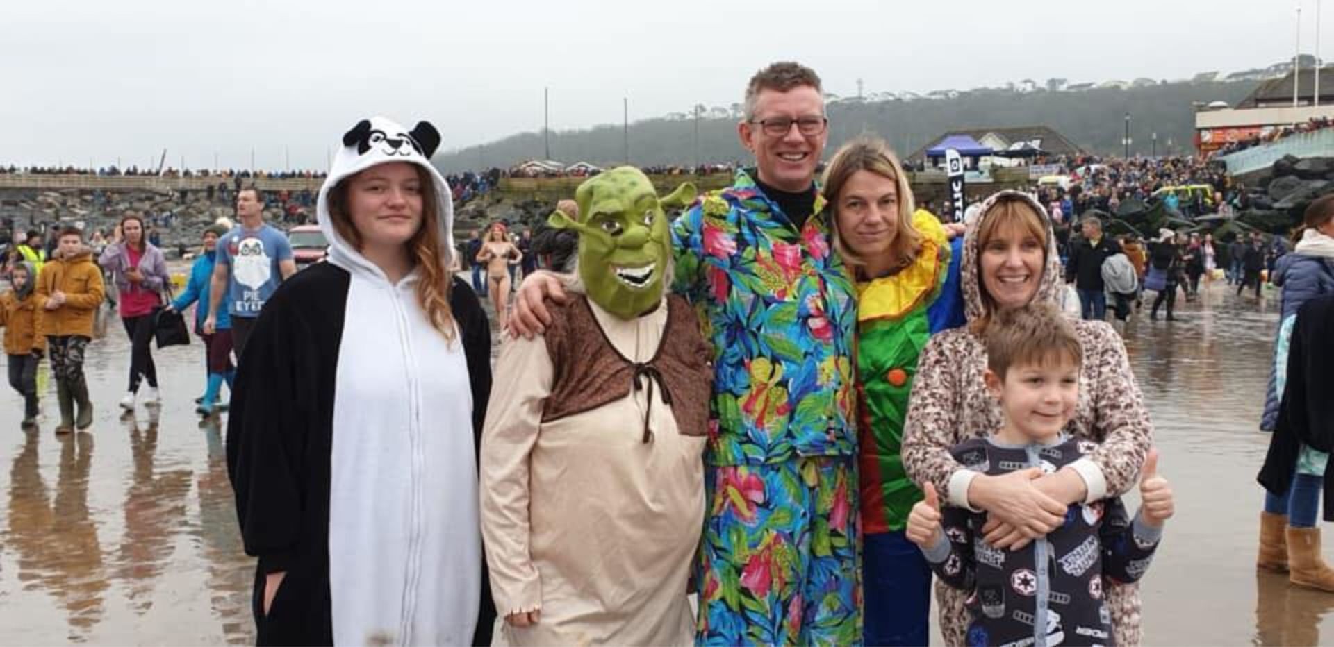 Lots of fancy dress at the new years day dip at westward ho! in Devon. This event has become a tradition and the only way to start a new year in the South West.