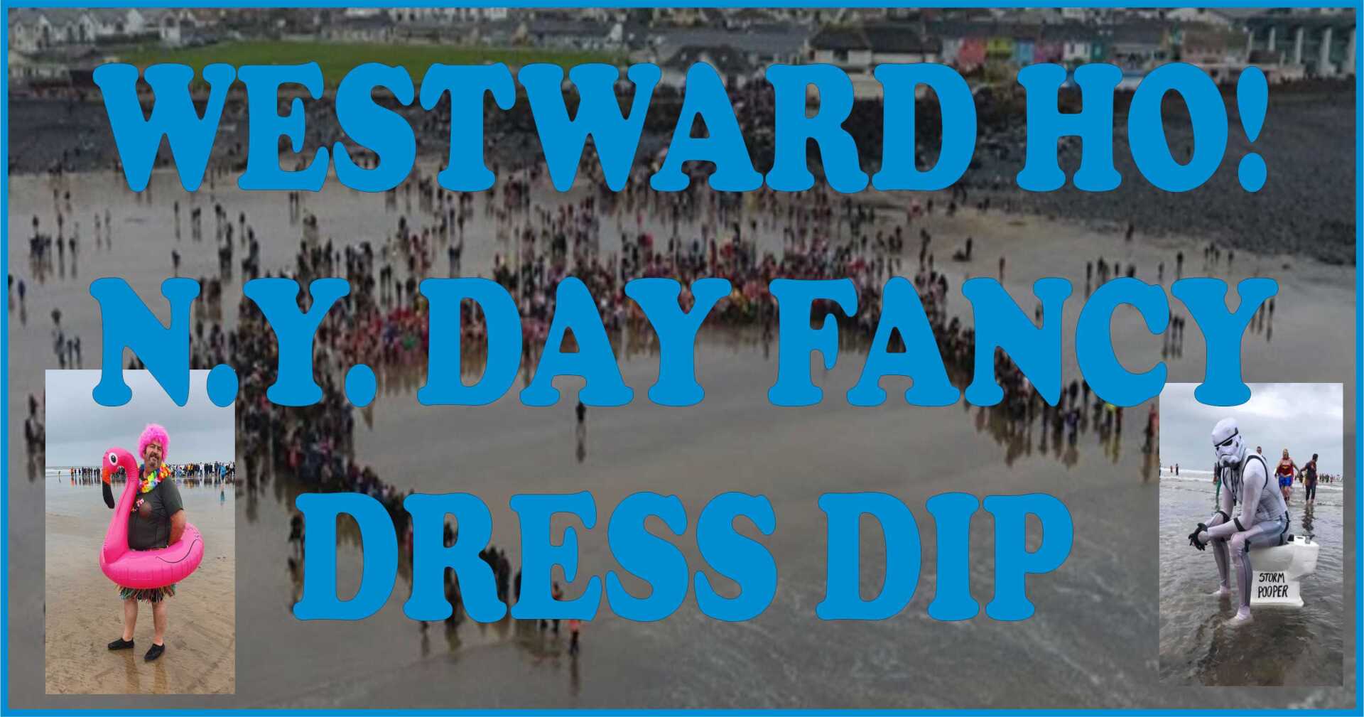 Westward Ho! New years day fancy dress dip on the beach