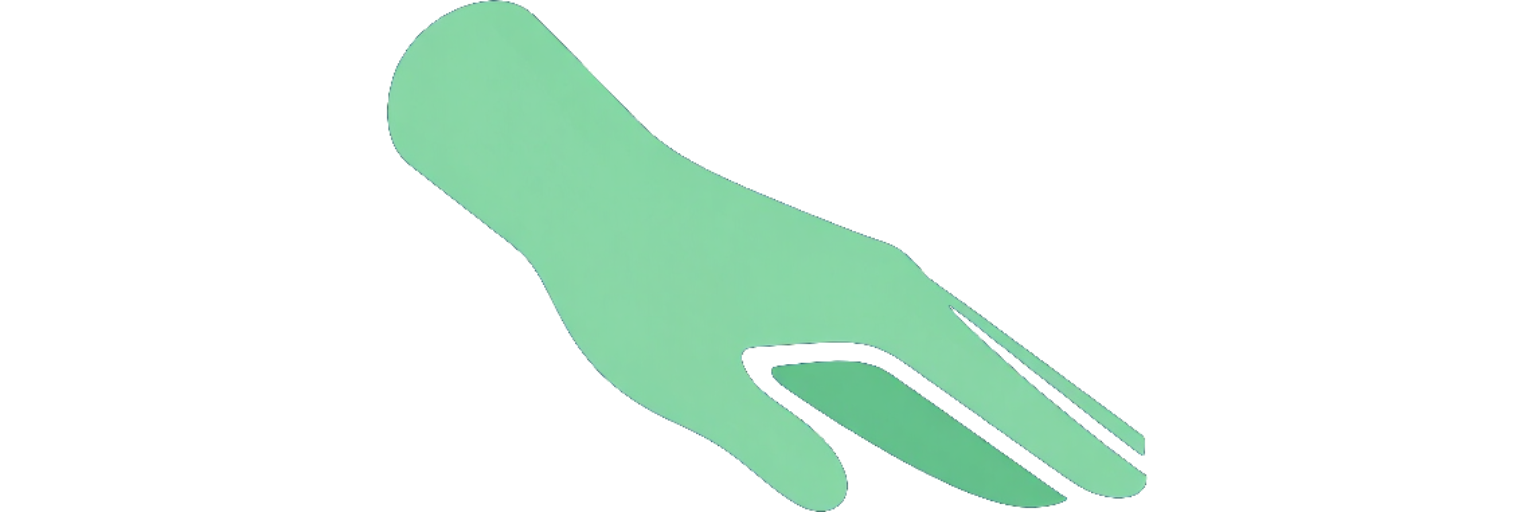 Icono verde con forma de mano apuntando hacia la derecha.