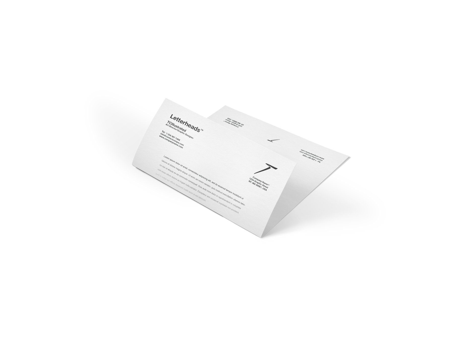 Two white business documents with black text and logo, slightly angled on white background.
