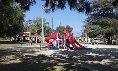 Tree Removal Service West Covina -A colorful, modern playground with slides, swings, and climbing structures in a park setting under a clear blue sky.