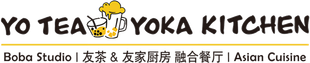 Yo Tea Yokai Kitchen logo with boba cup, “Boba Studio | 友茶 & 友家厨房 融合餐厅 | Asian Cuisine”