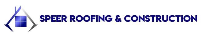 Speer Roofing & Construction logo with blue roof and house icon and blue text on white background
