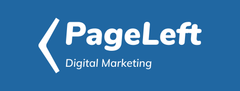 A blue logo for pageleft digital marketing