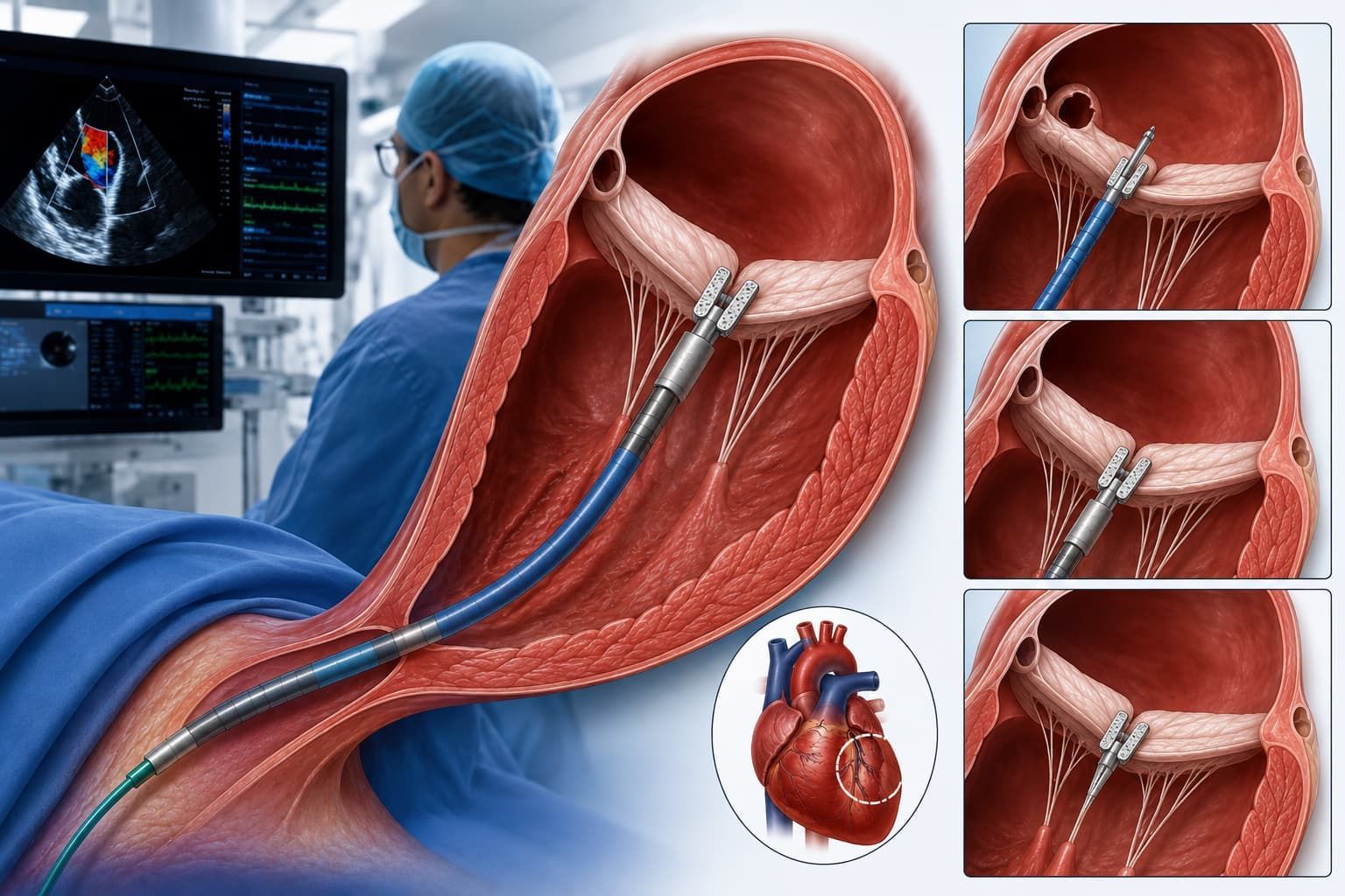 Um procedimento de reparo da válvula mitral por cateter