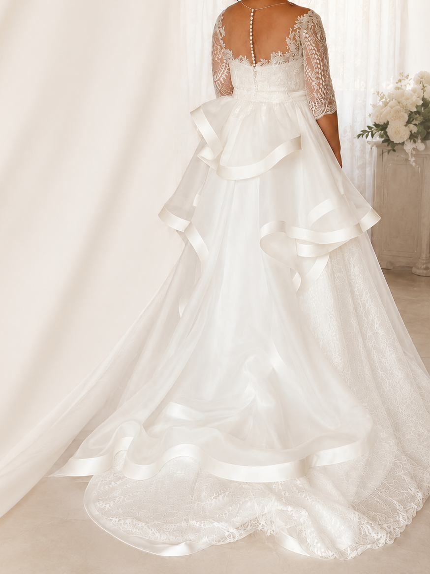 Abito da sposa su misura con ricami in pizzo, dettaglio corpino, Annalisa Manfredonia Atelier