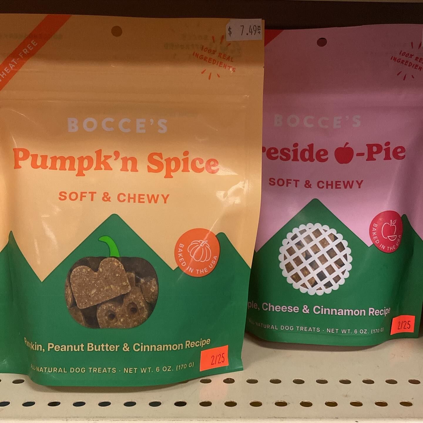 Two bags of bocce 's pumpkin spice soft and chewy treats