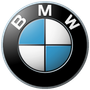 BMW logo with blue and white quadrants in a black circle with silver ring
