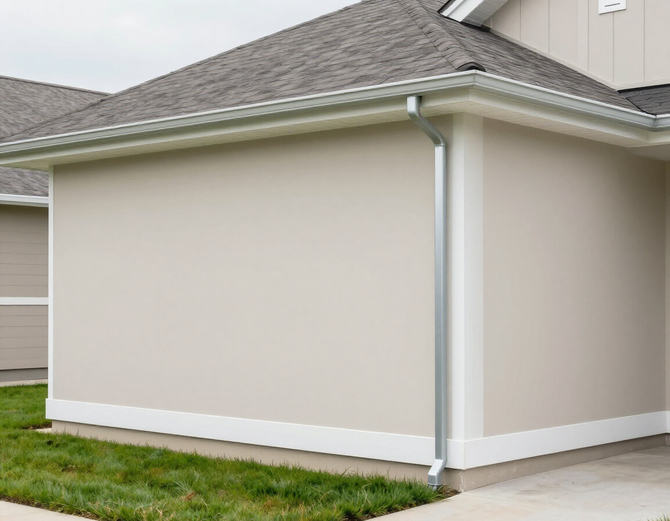 A home exterior with fresh paint and newly installed seamless gutters.