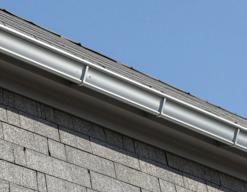 New gutters being installed along a home's roofline.