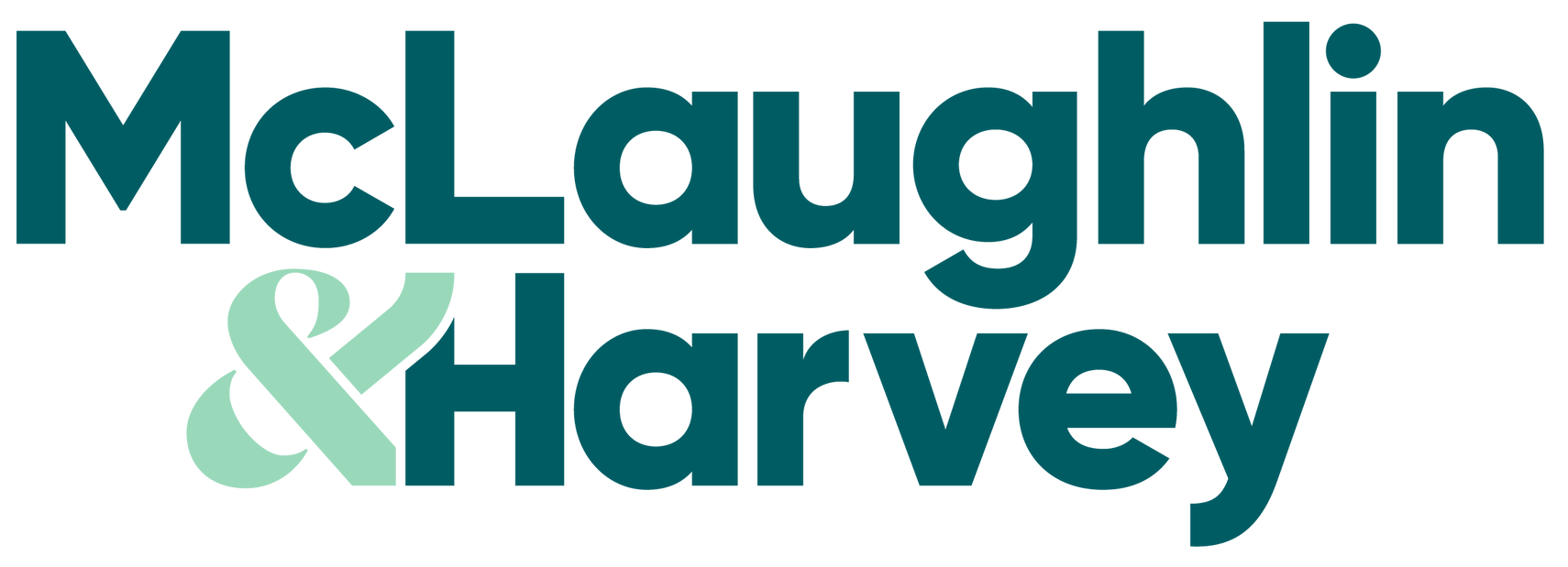 McLaughlin & Harvey logo in teal and pale green text on a white background