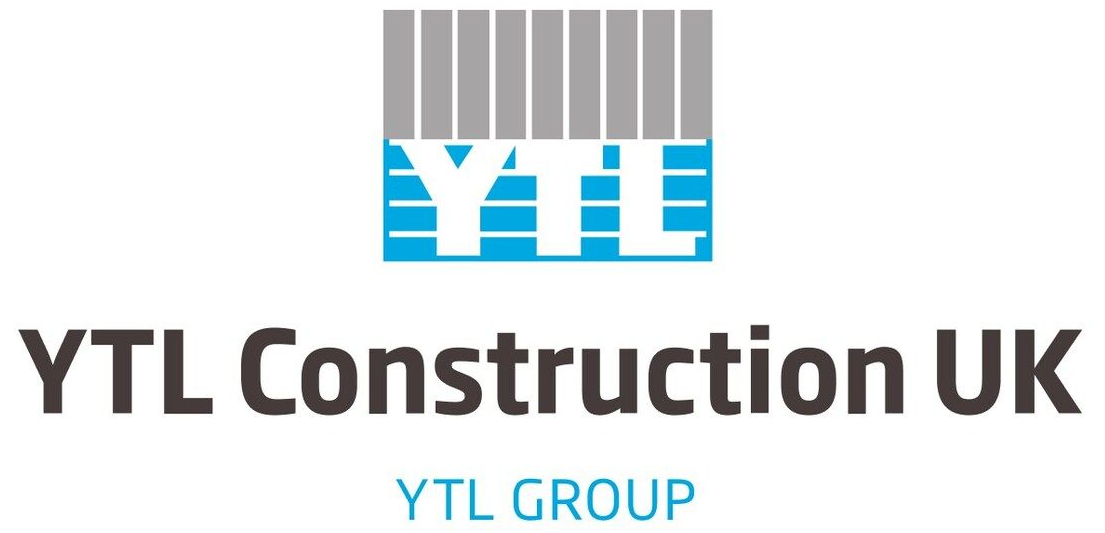 YTL Construction UK logo with gray and blue icon above black and blue text