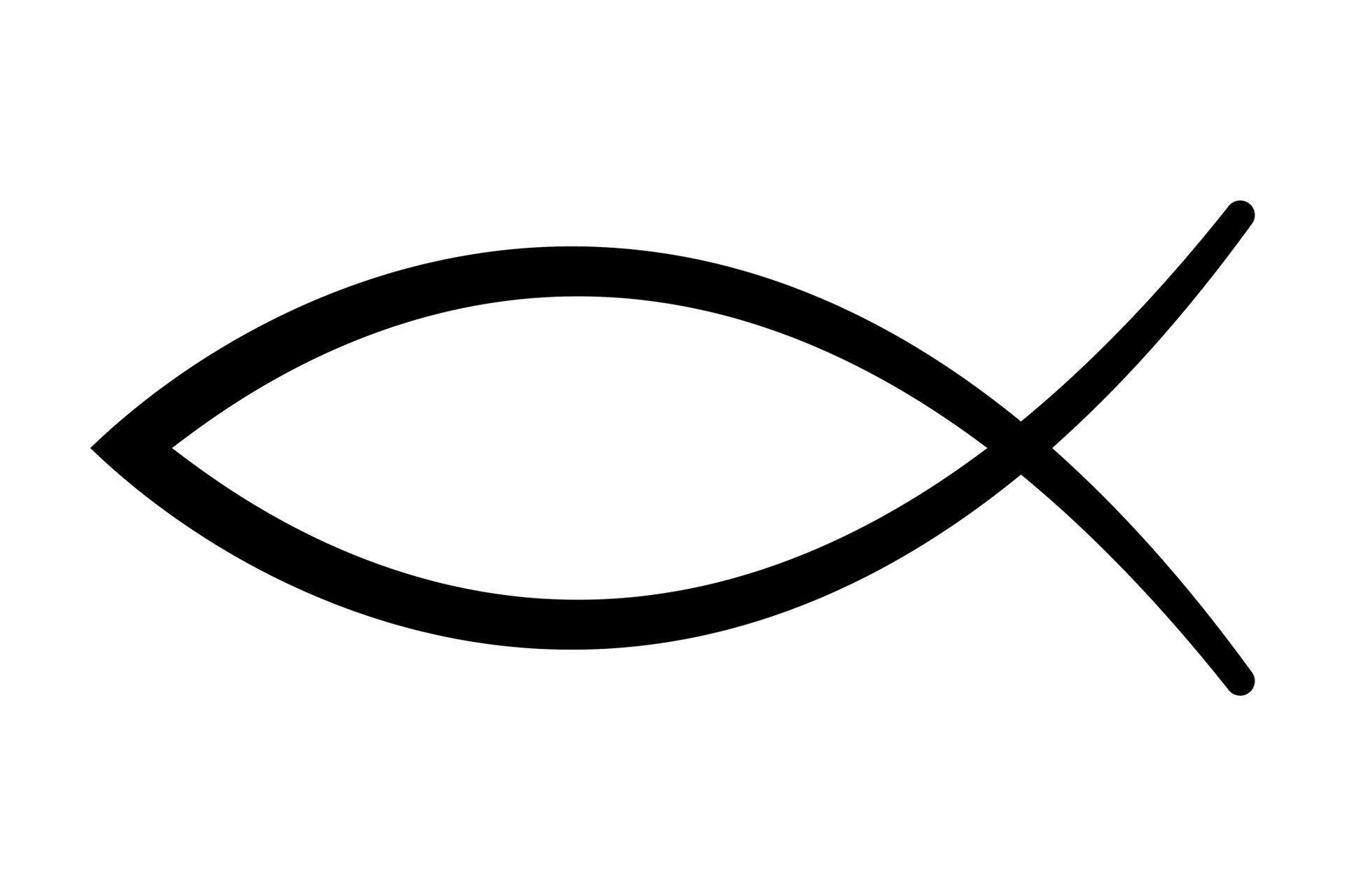 Christian fish symbol, black outline on white background.