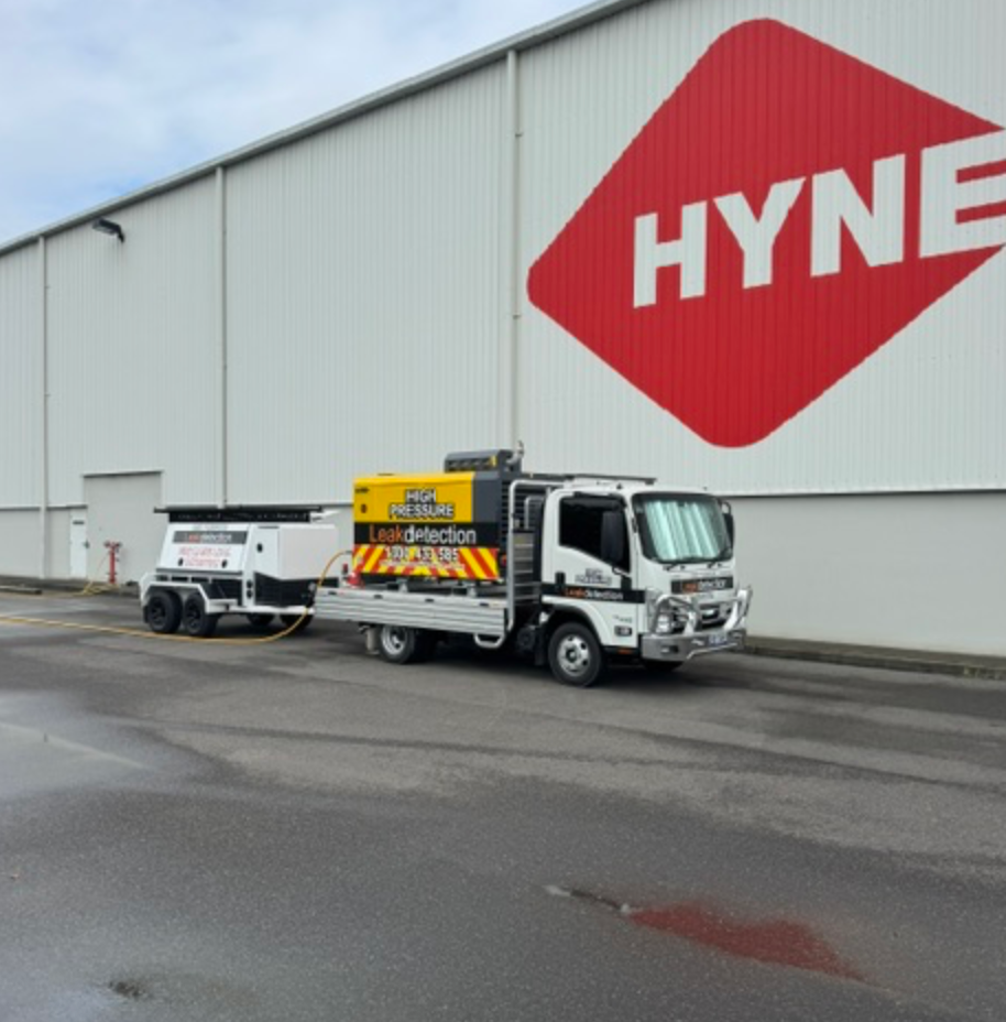 Leak Detection Truck And Trailer Parked At Hyne Timber Warehouse — Commercial Leak Detection in Mudgeeraba, QLD