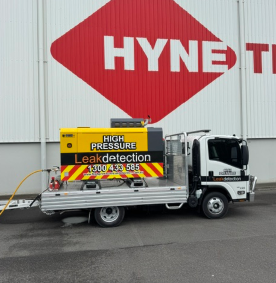 High Pressure Leak Detection Truck Outside Hyne Timber Warehouse — Commercial Leak Detection in Mudgeeraba, QLD